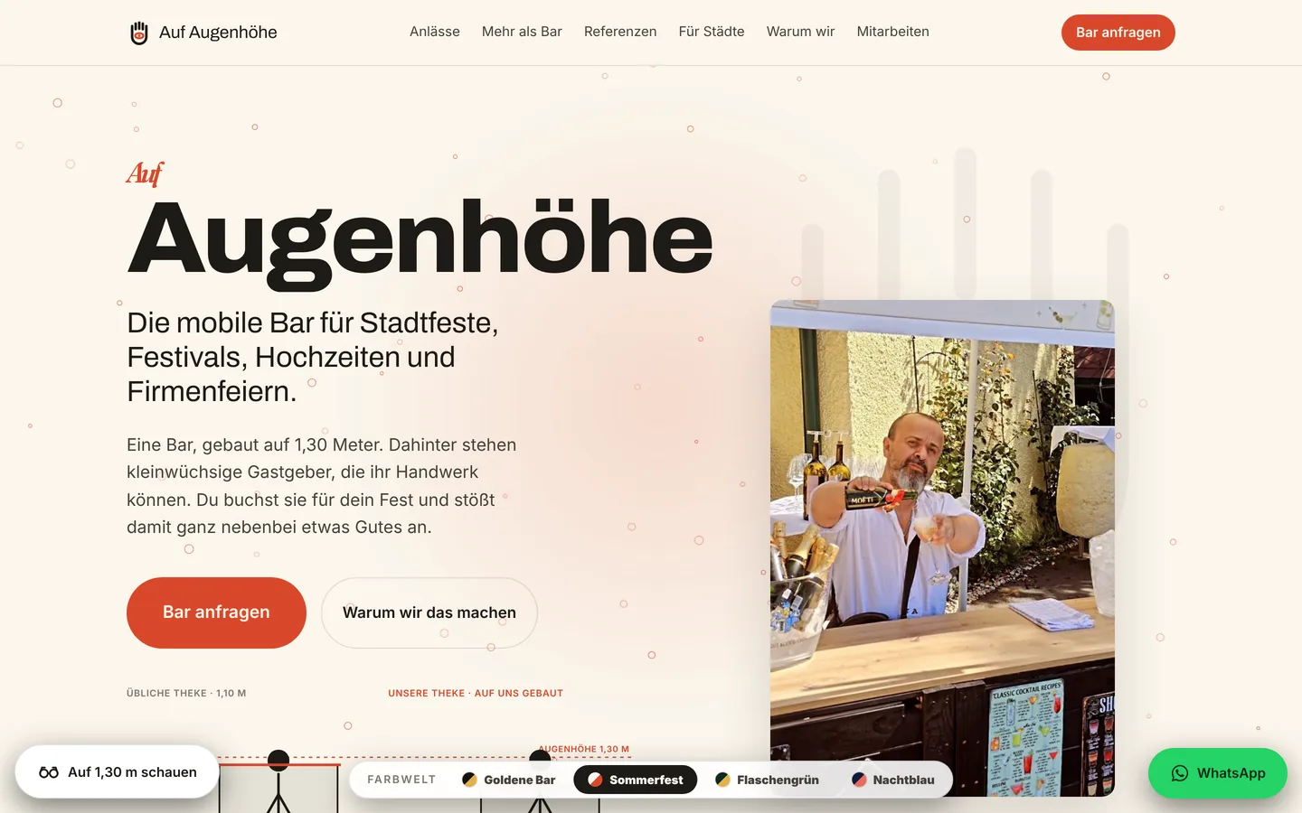 Startseite von Auf Augenhöhe: Die mobile Bar für Stadtfeste, Festivals, Hochzeiten und Firmenfeiern, Farbwelt Sommerfest