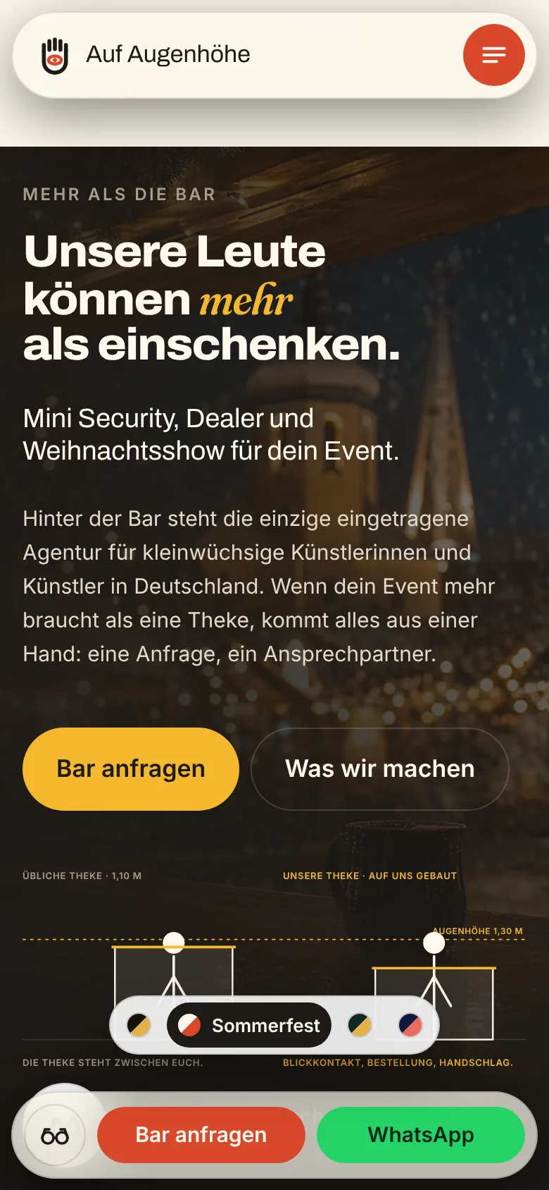 Seite Mehr als die Bar auf dem Handy mit Daumenleiste unten