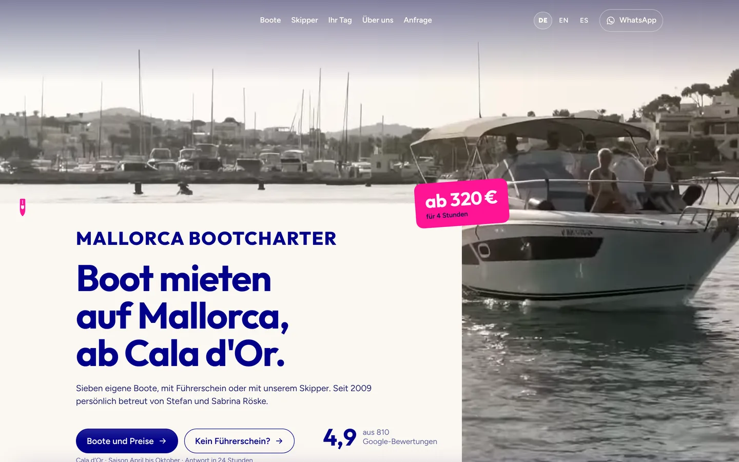 Startseite von Mallorca Bootcharter