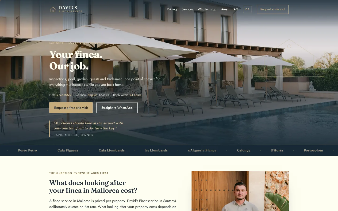 Englische Startseite: Your finca. Our job.