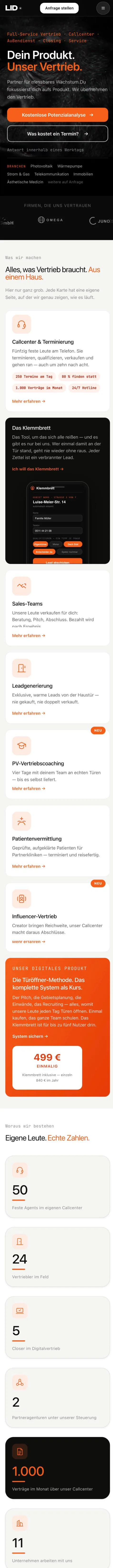 Die ganze Startseite der LID Group auf dem Handy
