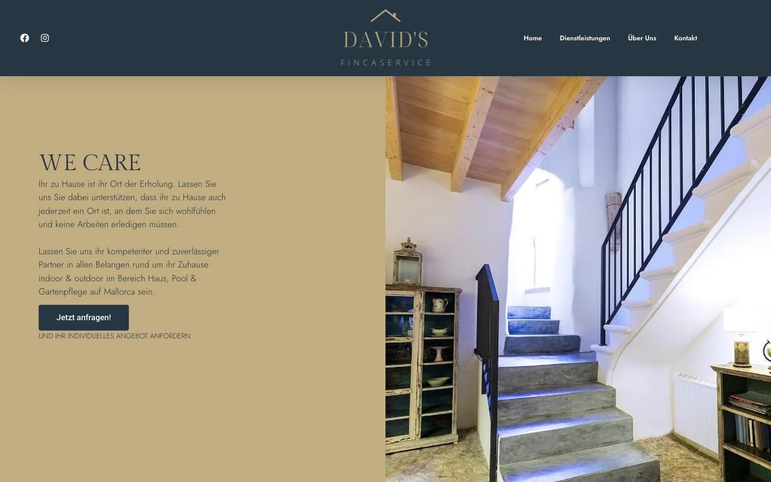 Die alte Seite von Davids Fincaservice mit der Überschrift We Care